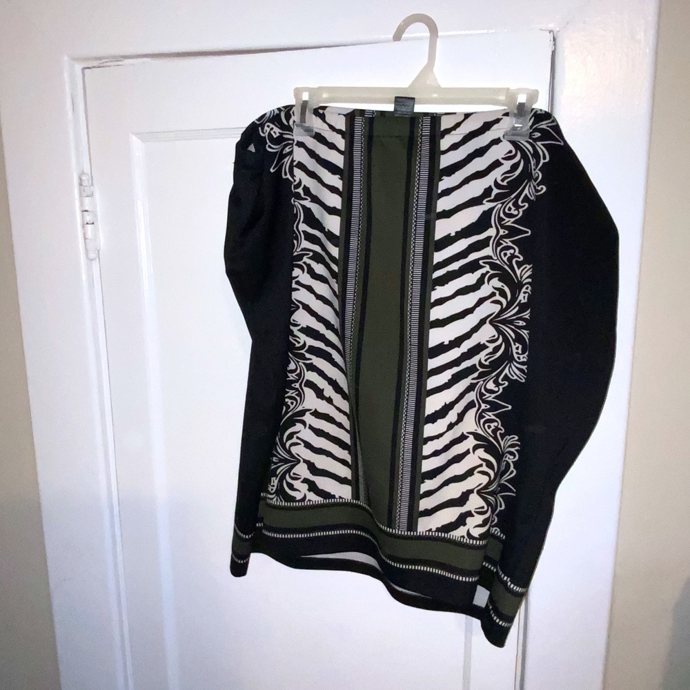 Black, white, and olive green printed skirt